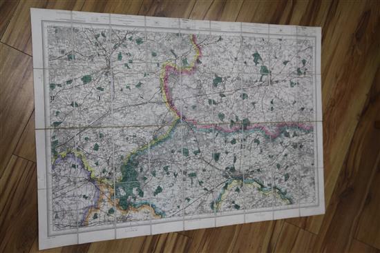 Edward Stanford - 6 folding pocket Ordnance Survey maps - one inch to one mile, for Sandhurst,